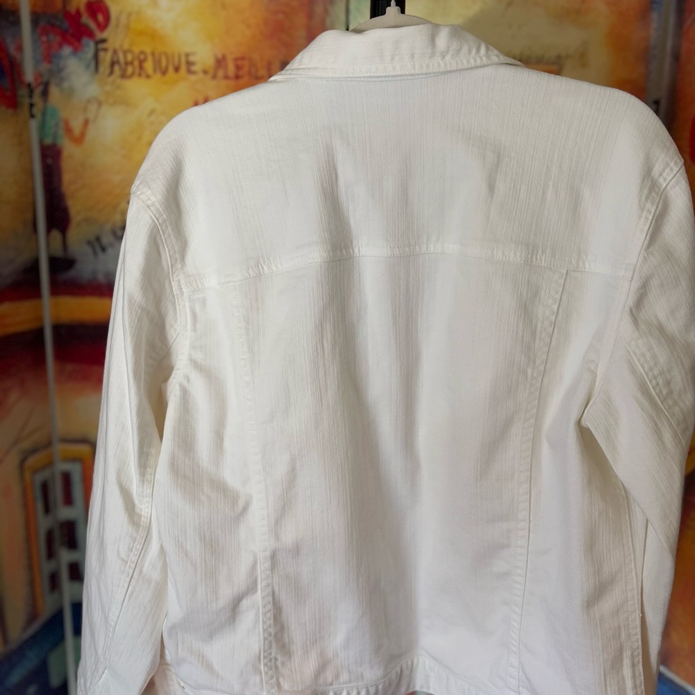 Chico's Platinum White Denim Trucker Jacket - Size L - Picture 3 of 5